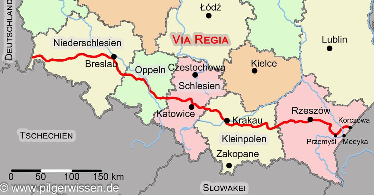 Die von Beate Steger selbst gezeichnete Karte zeigt den Verlauf der Via Regia in Polen