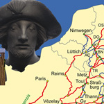 Pilgerkopf und Ausschnitt der Karte von Jakobswege Europa